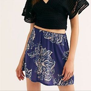 Free People I Like Your Style Navy Blue Paisley Boho Mini Slip Skirt XS